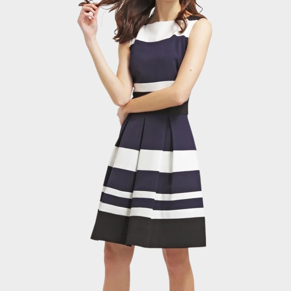 LAUREN RALPH LAUREN Keyla Bar Stripe Fit Flare Dress Size 8 Navy White Preppy